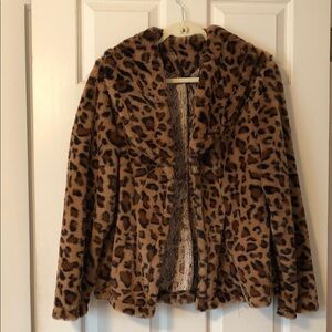 SHEIN Brown Leopard Print Teddy Jacket